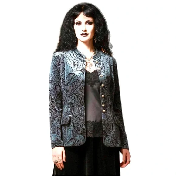 Coldwater Creek Velvet Paisley Jacket Blue & Brown Print Size X-Large women’s - Picture 13 of 13
